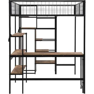 Okwish Hochbett 140 x 200 cm Metall/MDF Schwarz/Braun
