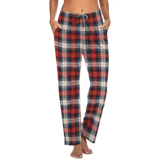 Ekouaer Schlafanzughose Damen Bequeme Pyjamahose Weich Kariert, Rot-C, M - M