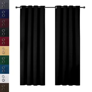 WUXXIANG Ösenvorhang 2Er Set Verdunklungsvorhänge 50 x 100 cm Pflegeleicht Thermo Blickdicht, Gardinen Extra Breit Thermovorhang, mit Raffhalter für Curtains Living Room Büro, Schwarz