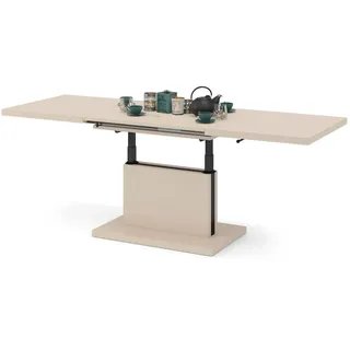 Mazzoni Couchtisch Aston Beige stufenlos höhenverstellbar ausziehbar 120 - 200cm, Funktionstisch, Wohnzimmertisch, Tisch, Esstisch, Sofatisch beige|braun 120 cm x 56 cm x 70 cm