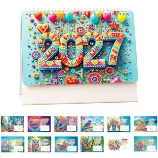 Diamond Painting Kalender 2027, Diamond Painting Weihnachten Tischdeko | Weihnachtsmann Diamont Painting Tischkalender zum Aufstellen DIY Diamant Malerei Aufsteller für Geschenk 2027 (B)