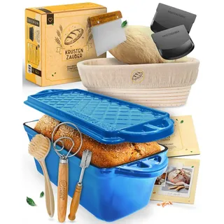 Krustenzauber Brotbackform Emaille Brotbackform 28cm mit Deckel im Komplettset, Kastenform Brot blau