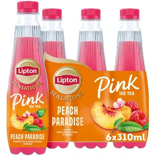 Lipton Sensations Peach Paradise Pink Ice Tea – Eistee mit Pfirsich, Himbeere & Hibiskus Geschmack, mit Oolong Tee, 6 x 0.31 l