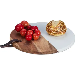 Relaxdays Schneidebrett Rund Marmor & Holz 1 Stück 25 x 25 cm Natur/Weiß
