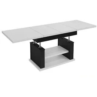 designimpex Couchtisch DA-666 höhenverstellbar ausziehbar 120/200 cm Esstisch Wohnzimmer, Funktionstisch, Wohnzimmertisch, Tisch, Esstisch, Sofatisch, Schublade schwarz|weiß