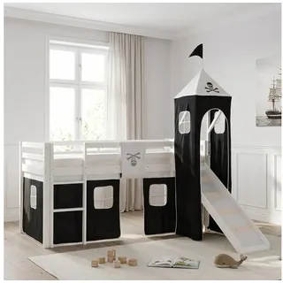 Homestyle4u Hochbett Pirat 90 x 200 cm Kiefer massiv weiß