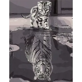 Ikonka Malen nach Zahlen Malen nach Zahlen Set 40x50cm - Katze/Tiger auf Leinwand (Leinwand Malen nach Zahlen Set, 1x Malen nach Zahlen auf Leinwand), Hochwertiges Katze/Tiger Malen-nach-Zahlen: Einfach, entspannt