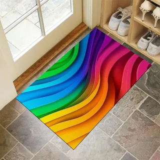 MULERN Schmutzfangmatte Innen 50X80Cm Maschinenwaschbare Fußmatte, Sauberlaufmatte, Welle Bunter Regenbogen Eingangstürmatte Mit Wasserabsorbierenden, Fussmatte Für Hund, Eingang, Haustür & Flur