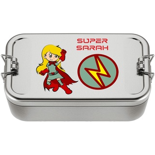 Cadenis Lunchbox XL Superheldin personalisiert mit Namen für Kinder aus Metall matt rechteckig 1100 ml