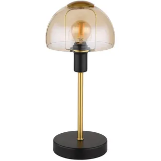 Tischlampe Leseleuchte Lampe Tischleuchte Glas goldfarben Touch Schlafzimmer, Metall schwarz, 1x E14 Fassung, DxH 15x32 cm
