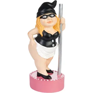 BRUBAKER Sexy Gartenzwerg Tänzerin - Stripperin mit Hausfrauen Hausmädchen Kostüm an Strip Stange - Gartenfigur Lustig - Dekoration Wetterfest für Garten - Gartendeko für außen - 23 cm