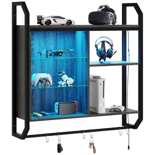 Bestier Wandregal Küchenregal, LED-Gaming-Regale (19.8 x 84 x 88.6 cm) mit verstellbarem, Badezimmer Regal, Schweberegal für Gaming Zimmer, Wein, Kaffee Bar schwarz