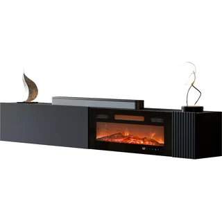 Mirjan24 TV Schrank Cholon EF mit Elektrischem Kamin mit Heizung, Realistische LED-Flamme, 2 Klappe, Fernsehschrank, TV-Lowboard, Fernsehtisch (Schwarz)
