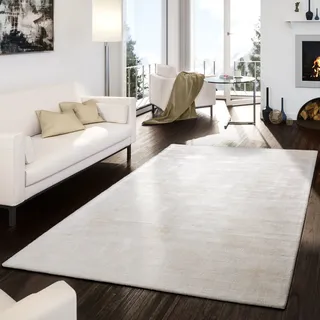 TT Home Wohnzimmer Teppich Viskose Kurzflor Unifarben Used Look Abstraktes Design Modern, Farbe: Beige Creme, Größe:120x170 cm