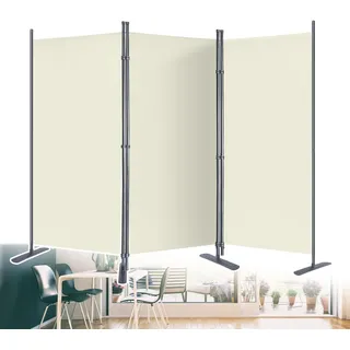 JOIEYOU Paravent Outdoor Sichtschutz Trennwand 3 Teilig 275x180cm Raumtrenner mit Flache Füße Anti-UV Wetterfest Raumteiler Garten für Büros Balkon, Beige
