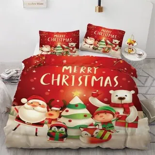 ROUSKI Bettwäsche-Set 200x200 cm Mikrofaser 3-teilig Weihnachten Pinguin Fuchs 3D-Motiv Reißverschluss