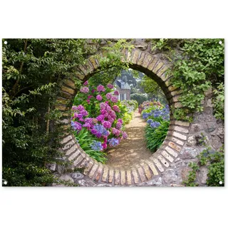 MuchoWow© Gartenposter Outdoor Bilder Gartendeko für draußen Wetterfest | 120x80 cm - Garten Deko Banner Draußen Bild Garden Decoration Transparent - Blumen - Hortensie - Sommer