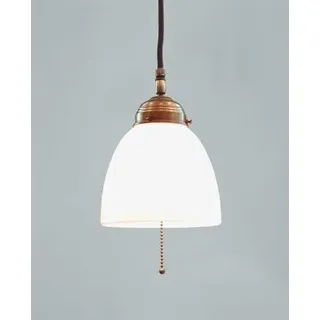 Licht-Erlebnisse Hängelampe Messing Glas in Berliner Messing Weiß Wohnzimmer Küche Ø15 cm rund E27 Jugendstil Zugschalter dekorativ blendarme Pendelleuchte Esstisch