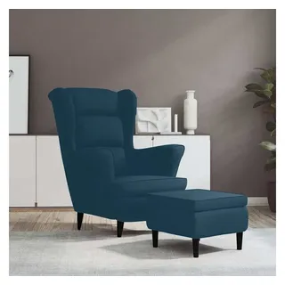 vidaXL Ohrensessel mit Hocker Samt 78 x 96,5 x 78 cm Blau
