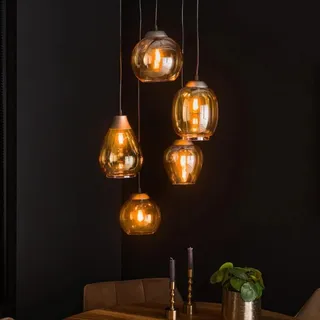 famlights | Pendelleuchte Orlando in Altsilber und Bernstein E27 5-flammig