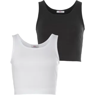 Crop-Top FLASHLIGHTS, Damen, Gr. 32/34, schwarz-weiß (schwarz, weiß), Feinripp, Obermaterial: 100% Baumwolle, clean, unifarben, Basic, eng bauchfrei, Rundhals, eingefasste Kante, Tops, kurze Länge