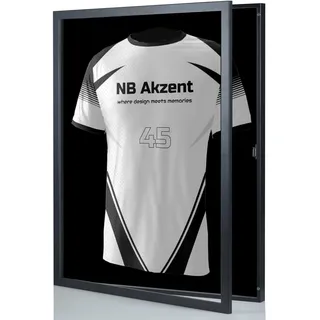NB Akzent Trikotrahmen mit Drehtür | Schwarz-Schwarz | 70x90 cm Objektrahmen | Magnetischer Verschluss, Schneller Trikotwechsel, UV-Schütz, einfache Montage, Trikot Rahmen
