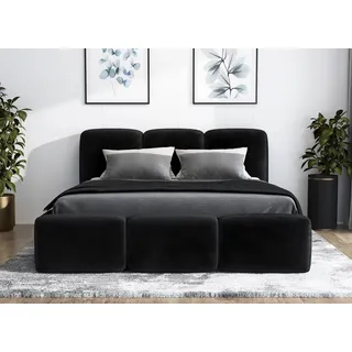 a&j möbelland gmbh Polsterbett STAR -OM 90 x 200 mit Bettkasten. Farbe: Schwarz - Schwarz