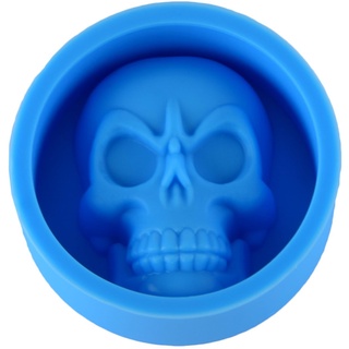 Poejetag Dreidimensionale Totenkopf Silikon Muffin Tassenkuchen Tasse robuste Halloween Backform Kristallharz Epoxid Kerzenform(Blau)