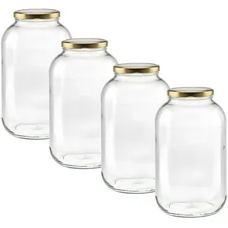4-teiliges Set Rundgläser-Einmachgläser 4250ml, To100 Gold Einmach- und Fermentierglas, zur Aufbewahrung, zum Befüllen, Marmeladengläser Schraubdeckel (4250ml Gold x 4 Stück)