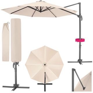 tectake Sonnenschirm Daria, Set mit Schutzhülle für Terrasse oder Garten, Parasol inkl. Schutzhülle in Schrimfarbe, 360° drehbar beige