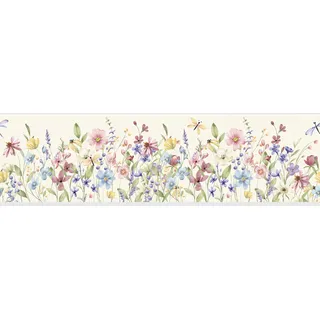 AG Design Selbstklebende Bordüre Wilde Aquarellflora, AWB 8458 | Wasserfest Dekoration für Wände, Möbel, Tapeten, Wandverkleidungen und Türen, Folie | Breite 500 cm x Höhe 13.8 cm