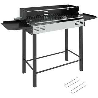 MC Star Holzkohlegrill Holzkohlegrill Grill BBQ-Grill, verstellbares Rost, 1 Drehspieß, 118 x 32 x 90 cm, Schwarz + Silber