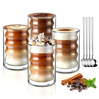 ecooe 350ml Doppelwandige Kaffeegläser Latte Macchiato Gläser 4er Set