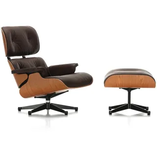 Vitra - Lounge Chair & Ottoman, poliert / Seiten schwarz, Kirschbaum, Leder Premium F chocolate (klassisch)