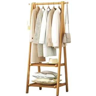 Bambus Kleiderständer, Offener Kleiderschrank System Garderobenständer mit Kleiderstange, Freistehender Garderobenständer für Schlafzimmer mit Schuhablage für Kleidung
