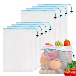 JSVSLTD 8 wiederverwendbare blaue Netzbeutel – groß (30,5 x 43,2 cm), waschbares, durchsichtiges Netz für Obst, Gemüse, Spielzeug