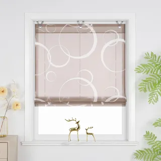 Joyswahl Raffrollo ohne Bohren Lichtdurchlässig Raffgardinen mit Hakenaufhängung Wohnzimmer Fenster Vorhänge Ösenrollo für Fenster mit Ösen Braun HxB 130 x 80 cm 1 Stück