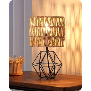 EDISHINE Nachttischlampe Moderne Tischlampe Industrial, LED wechselbar, 2700 K Warmweiß, Vintage Tischleuchte mit schwarzem Fuß und E14 Leuchtmittel schwarz