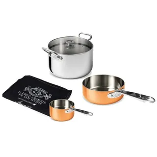 Agnelli - 3-teiliges Risotto-Set – 3-lagiger Stahl und Kupfer mit Holzbox