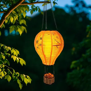 Solarlampen für Außen Hängend Solar Rattan Lantern,Hanging Flame Lantern für Draußen Garden Decor Gewebte Heißluftballon Flickering Garten Solarleuchten for Trees Patio Lawn Yard Porch Decor (1)