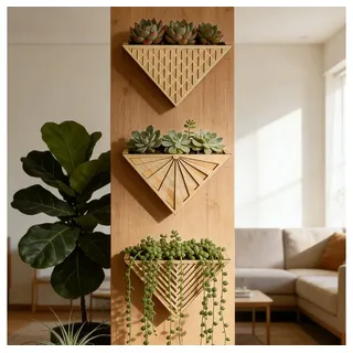 FOUORTUNATE-BEE Deko-Wandregal Wand Blumentopf Dreieck Pflanzenhalter Wanddeko Hängepflanzer, Für Wohnzimmer Balkon Garten Wanddeko mit Kunstpflanzen modern
