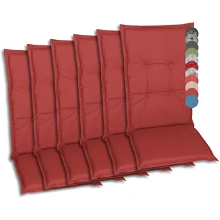 GO-DE Textil Bequeme und attraktive Polsterauflagen für Hochlehner-Gartenstühle (6er-Set, Design: Uni Rot)