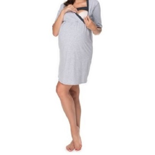 PeeKaBoo Umstandsnachthemd Bademantel Nachthemd Stillen Schwangerschaft 2tlg. grau L/XL