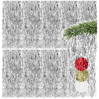 com-four® 10x Lametta - silberfarbene Lametta Girlande für Weihnachten - Christbaumschmuck für den Tannenbaum - Lametta-Vorhang mit welligen Fäden