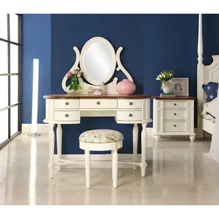 Xlmoebel Schminktisch Schminktisch im Landhausstil mit Spiegel und Hocker aus Holz (Schminktisch mit Spiegel und Hocker, 2-St., Schminktisch + Hocker), Hergestellt in Europa weiß