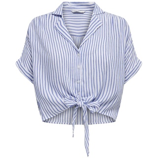 ONLY Damen ONLPAULA Life S/S TIE Shirt WVN NOO 15281497, Cloud Dancer/Blue Stripes, XL