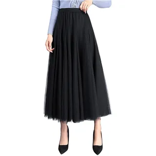 Geagodelia Tüllrock Damen Elegant Weiche Lange Sommerrock Maxirock Vintage Tütü Tüll Rock One Size 36/38/40 F-46925 (Schwarz) - 36-40
