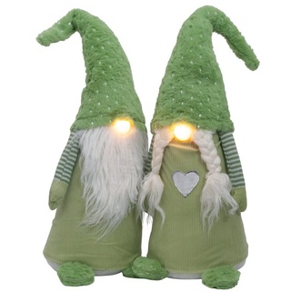 Christmas Paradise Weihnachtsfigur Wichtel 45cm (65cm) mit Beleuchtung (Dekofiguren, 2 St., im Set), LED Gnom Pärchen, 2 Designs Mann und Frau, Weihnachtsdeko Grün
