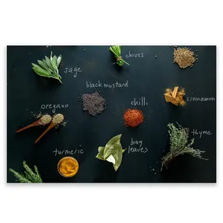 SMTDeco Herdabdeckplatte 80×52 cm – Mehr Arbeitsfläche, Spritzschutz & Schneidebrett – ESG Glas, kratzfest – für Induktion/Ceranfeld – 1-teilig, Motiv Gewürze Name Graphit
