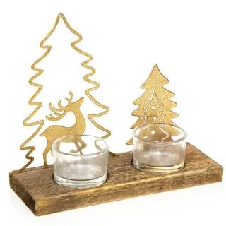 Logbuch-Verlag Kleines Teelichter Geschenk Weihnachten Gold mit Hirsch und Holz zu 19 x 16,5 cm Bäume Deko Geschenkidee Frau